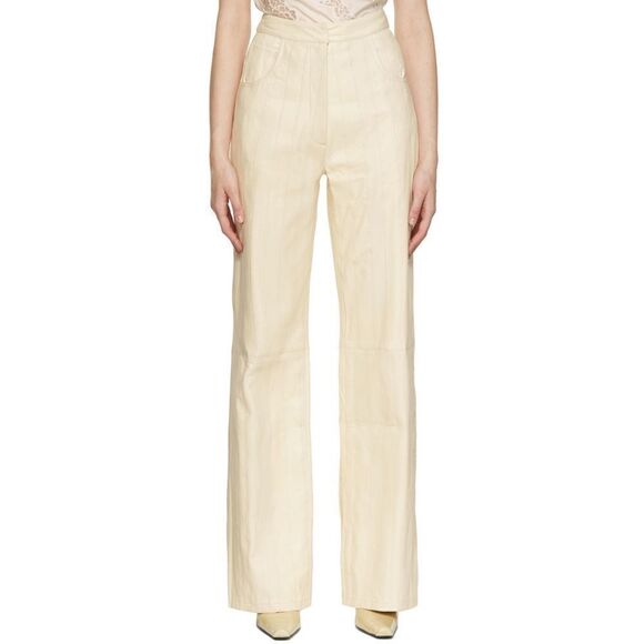 NWT RARE VAILLANT STUDIO Cream Whipstitch, High Rise Upcycled Leather Pants - Picture 1 of 8